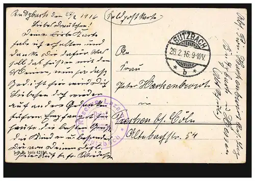 Feldpost BS Reserve-Lazarett Butzbach, 28.2.1916 auf AK Daheim - Dorfidylle