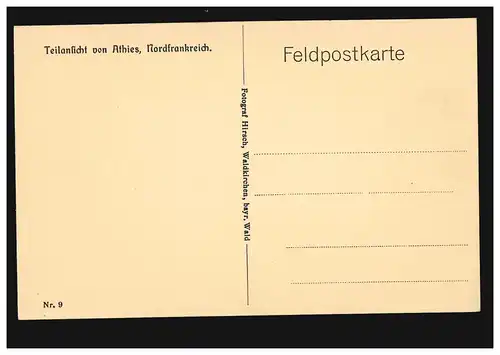 AK Grüße aus dem Felde: Teilansicht von Athies, Nordfrankreich, ungebraucht