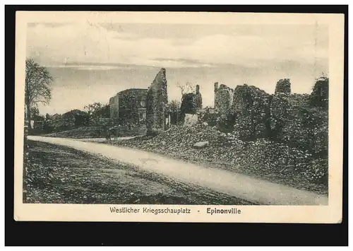 AK guerre Scène de guerre occidentale: Epinoville détruit, poste de terrain 27.1.1915
