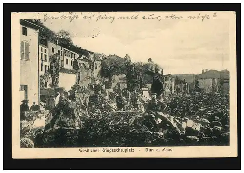 AK guerre Scène de guerre occidentale: Dun a. Maas détruit, poste de terrain 23.2.1915