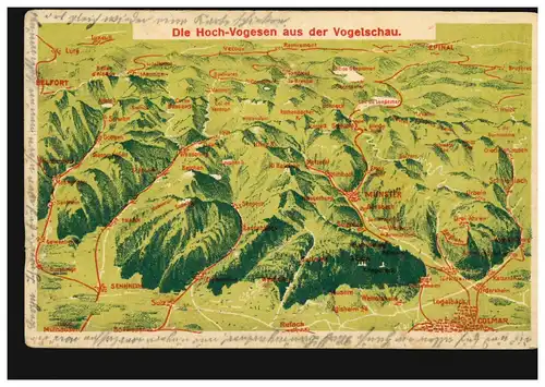 AK Die Hoch-Vogesen aus der Vogelschau, Feldpost LOGELBACH 2.10.1914