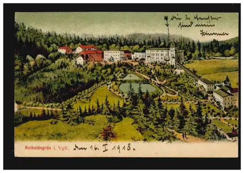 AK Reiboldsgrün im Vogtland, Panorama, 16.1.1918 als Feldpostkarte nach Plauen