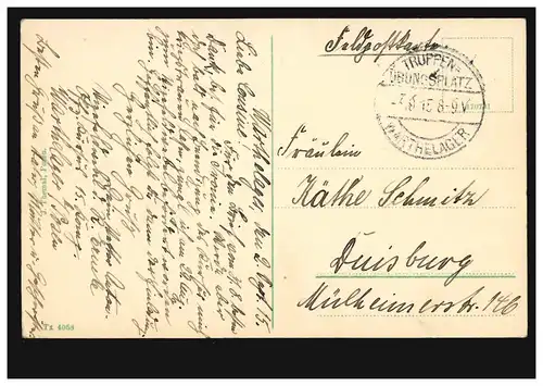 AK Truppenübungslager Posen: Barackenlager mit Wasserturm, WARTHELAGER 3.9.1915