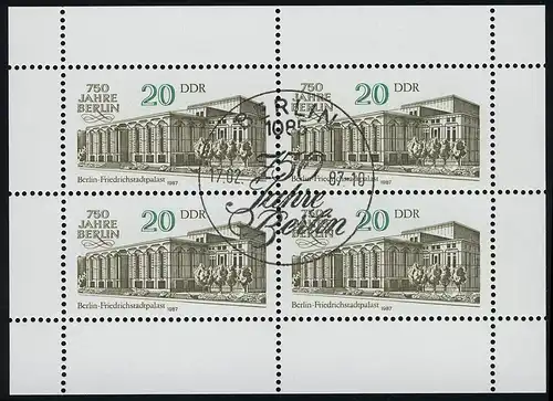 3078 Friedrichstadt-Palast-Kleinakk Berlin 4x 20 Pf 1987, ESSt Berlin