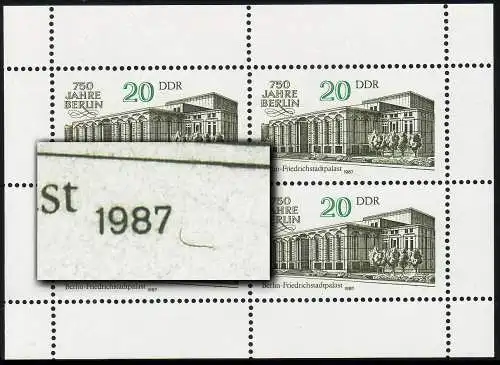 3078 Friedrichstadt-Kleinbuch Berlin 4x 20 Pf 1987, PLF Haken, Feld 2, **