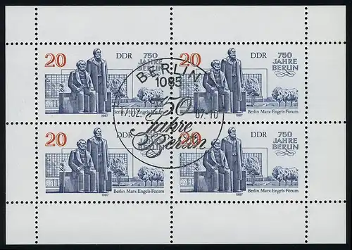 3077 Marx-Engels-Forum-Kleinbogen Berlin 4x 20 Pf 1987, ESSt Berlin