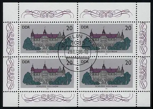 3033 Châteaux-Kleinarc Güstrow 4x 20 Pf 1986, VS-O Berlin ZPF