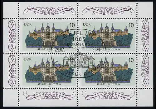 3032 Schlösser-Kleinbogen Schwerin 4x 10 Pf 1986, ESSt Berlin 29.7.86