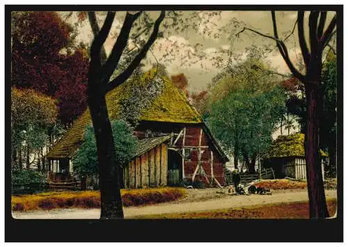 AK Landwirtschaft: Bauernhaus mit spielenden Kindern, MEINERSEN BHF-OHOF 8.6.26