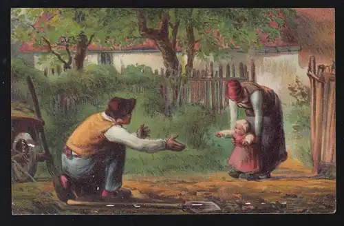 Künstler-AK Angelus Millet: Besuch bei der Feldarbeit, FRANKFURT 15.3.1907