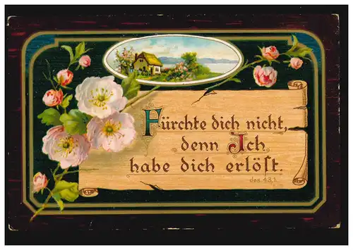 AK Landschaftsidylle mit Psalm Jes. 43,1 auf Feldpostkarte ESSLINGEN 7.8.1916 