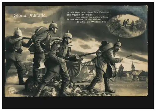 Foto-AK Gloria Victoria: Der Angriff, Feldpost 9.9.15 mit BS S.B. 9/J.-R.68  