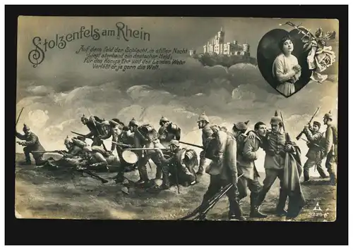Foto-AK Stolzenfels am Rhein: Der Angriff, Feldpost 6.7.1915 S.B. 9/J.R.68