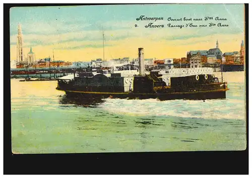 Feldpost Landwehr-Inf.-Bataillion Kitzingen auf AK Antwerpen mit Dampfer 15.5.15