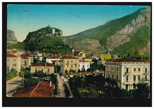Italie AK Arco Panorama avec château, ARCO 6.2.1912 avec note en T sans fracature