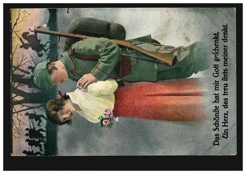 AK Abschied des Soldaten, Feldpost 11.1.1916 schwacher BS S.B. 9/J.-R. 68