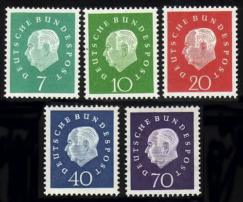 302-306 Heuss III 1959, 5 Werte, Satz postfrisch **