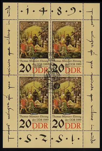 3271 Müntzer-Kleinbogen 4x20 Pf 1989, ESSt Berlin