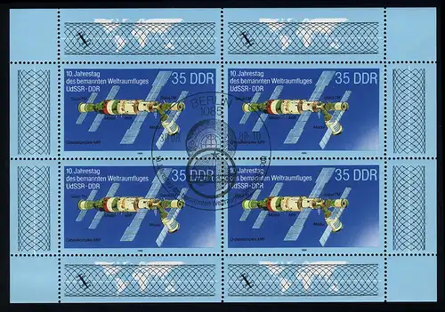 3192 Weltraumflug-Kleinbogen 4x35 Pf 1988, ESSt Berlin