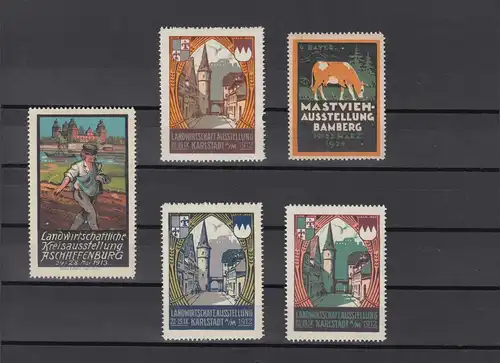 5 Vignetten zu Landwirtschaftlichen Ausstellungen zwischen 1912 und 1926