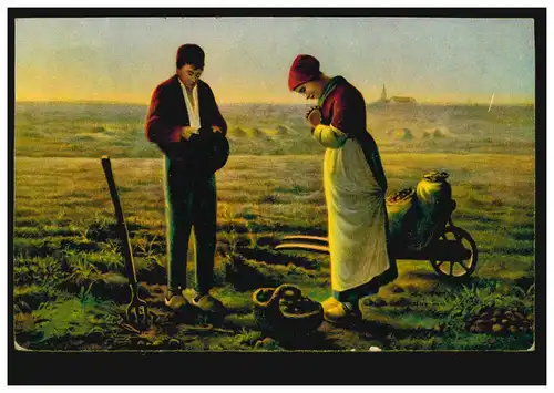 AK Agriculture Angelus Millet: Sonner le soir/Prière du soir, FREIBURG 1917