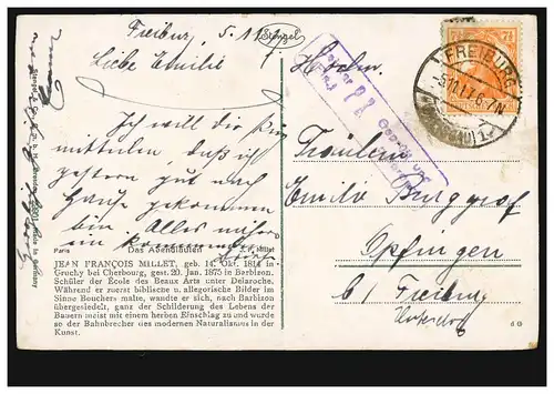 AK Agriculture Angelus Millet: Sonner le soir/Prière du soir, FREIBURG 1917