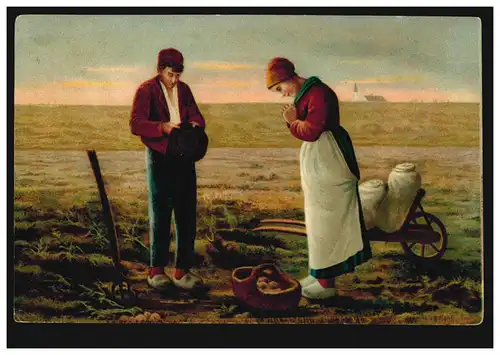 Künstler-AK Landwirtschaft Angelus Millet: Abendläuten/Abendgebet, MAINZ 3.7.07