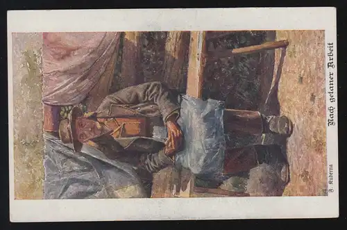 Künstler-AK Franz Kuderna: Nach getaner Arbeit, ungebraucht, um 1930