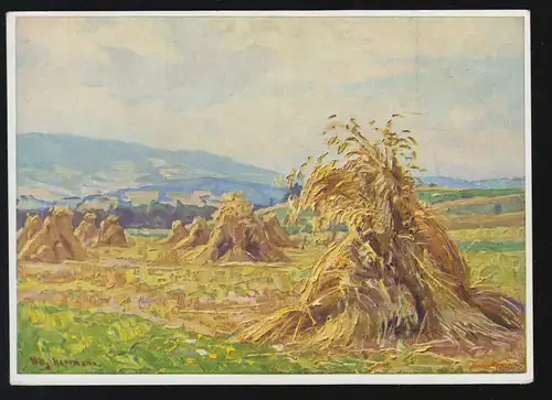 Artiste-AK W. Herrmann: Temps de récolte - champ de poupées de céréales, inutilisé