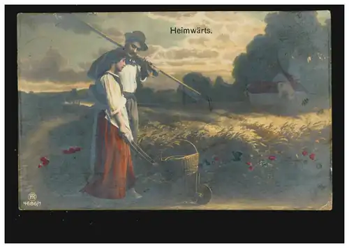 AK Agriculture / travaux agricoles: vers le pays - Couple paysanne avec champs de céréales, 1919