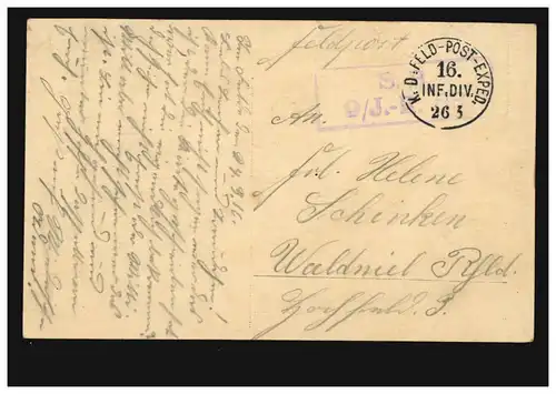 Lettre d'AK photo de la maison: Ce qu'un cœur de soldat réjouit, Poste de champ 26.3.1916