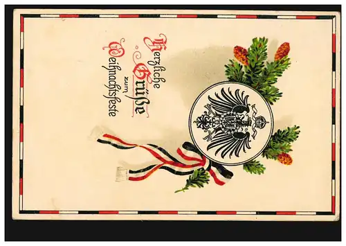 Weihnachts-AK Reichsadler, Feldpost HAMBURG 33a 21.12.15 an Res.-Jäger-Batl. 18