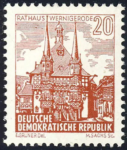 837 Paysages/Bâtiments Oeuvre de Wernigerode 20 Pf **