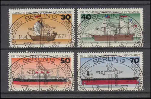 544-547 Jugend Schiffe 1977 - Satz mit Voll-Stempel ESSt BERLIN 14.4.77