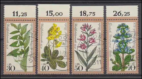 573-576 Wofa Fleurs forestières 1978 - Ensemble avec bord supérieur, tous avec le cachet complet ALSDORF
