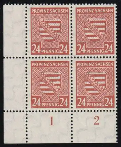 82X III Provinzwappen 24 Pf. als ER-Vbl. unten links mit PLF III Einkerbung, **