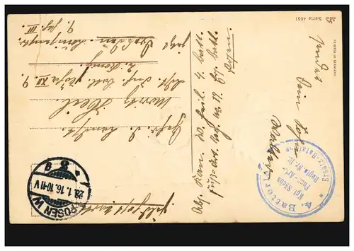 Feldpost BS Kgl. Sächs. Fuss-Artillerie-Regiment 10 POSEN 28.1.16 Glückwunsch-AK