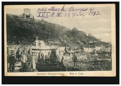 AK Westlicher Kriegsschauplatz: Dun / Maas, Feldpost 99 - 13.2.1915 