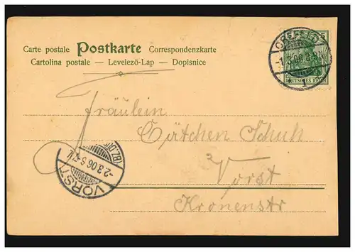 Humor-AK Gruss von der Musterung, CREFELD 1.3.1906 nach VORST 2.3.06