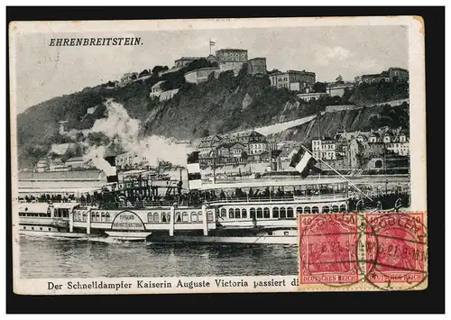 Foto-AK Schiffe: Dampfer K. Auguste Victoria, Ehrenbreitstein, COBLENZ 12.6.21