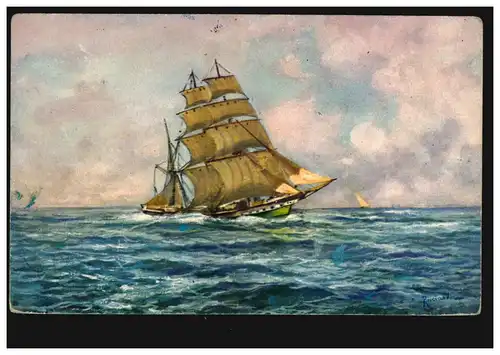 Künstler-AK Segelschiffe: Dreimaster auf hoher See, ungebraucht, um 1910 