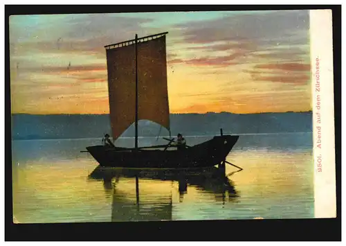 AK Schiffe: Abend auf dem Zürichsee mit Segelboot, FLUMS (ST.GALLEN) 5.9.1910