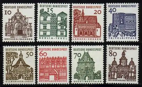 454-461 Bâtiments allemands de 12 siècles, 8 valeurs, ensemble frais de port **