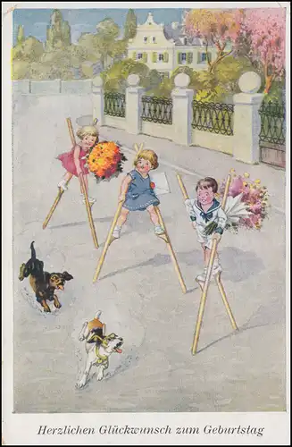 Anniversaire-AK Enfants sur pilule - Sauver les chiens mâchés, DRESDE 25.2.28