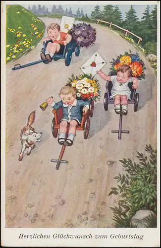 Geburtstag-AK Kinder beim Holzwagen-Rennen, REICHENBACH (VOGTLAND) 1 a 31.5.1927