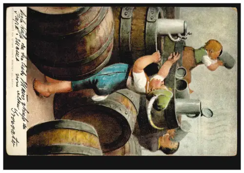 AK Kinder beim Reste-Biertrinken Bierkrüge Bierfass, MÜNCHEN 31.3.1905