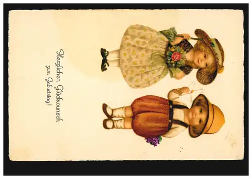 Enfants-AK Les garçons et les filles apportent les salutations d'anniversaire, FRIESWIL (BERN) 9.9.1923