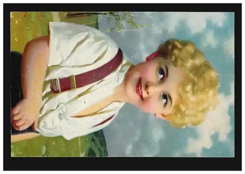 Enfants-AK Blond garçon avec des bretelles devant le paysage, inutilisé vers 1920