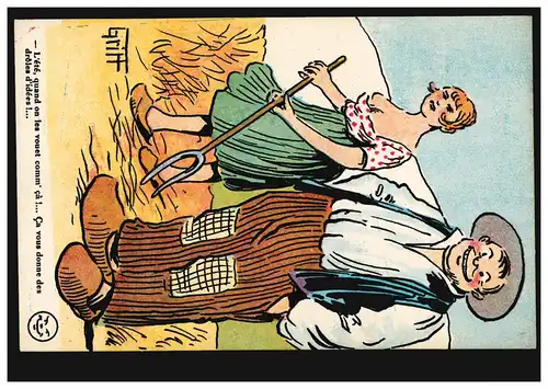 Humor-AK Griff: Bauernpaar auf dem Feld: Sommerzeit-Erntezeit, ungebraucht