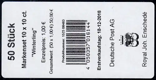 FB 81II Blume Winterling 10 Cent Folienblatt-BANDEROLE Royal Enschede 18-12-2018